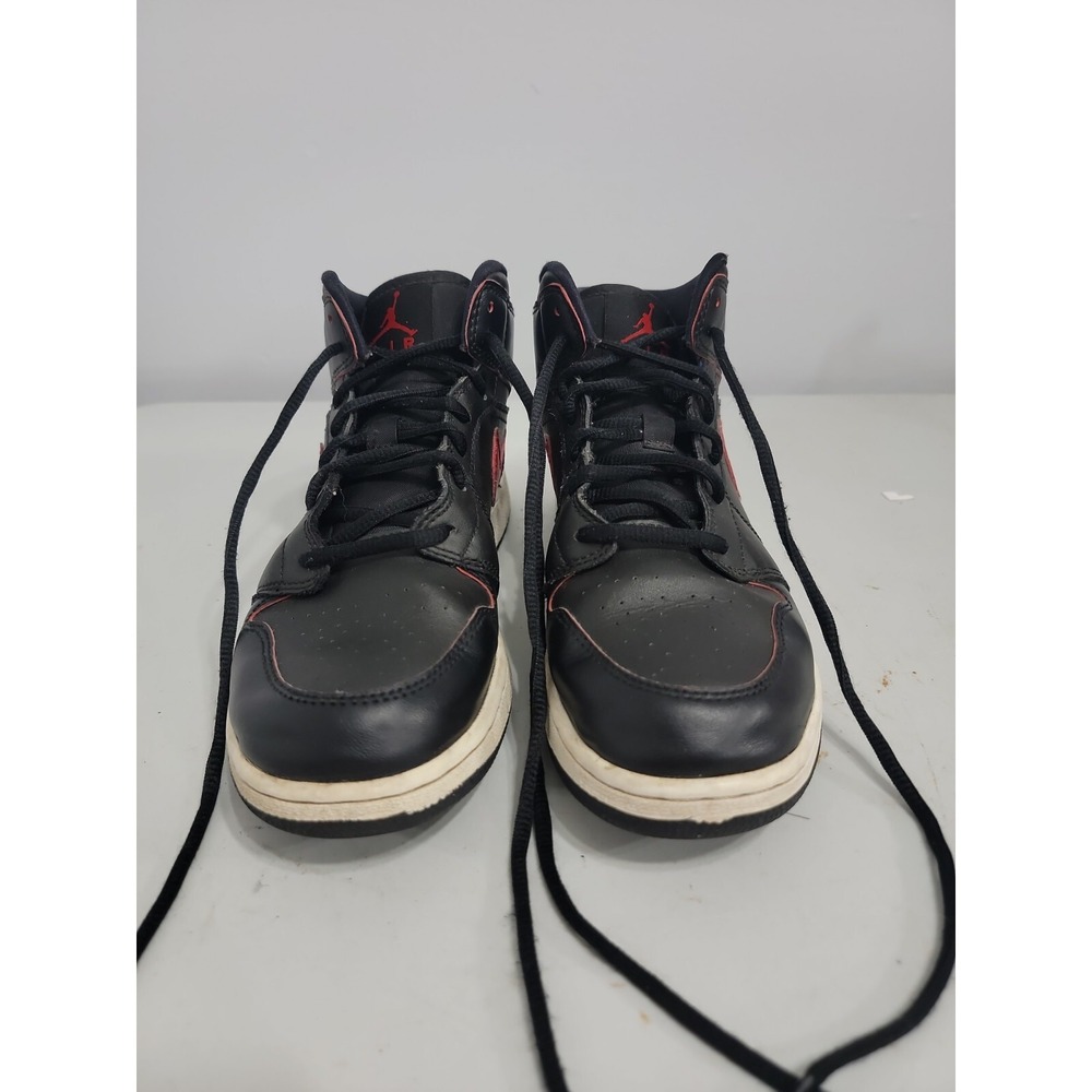 Pre-Owned Air Jordan 1 Retro Mid Black Gym Red 554725-009 Size 6 Y Kids Sneaker